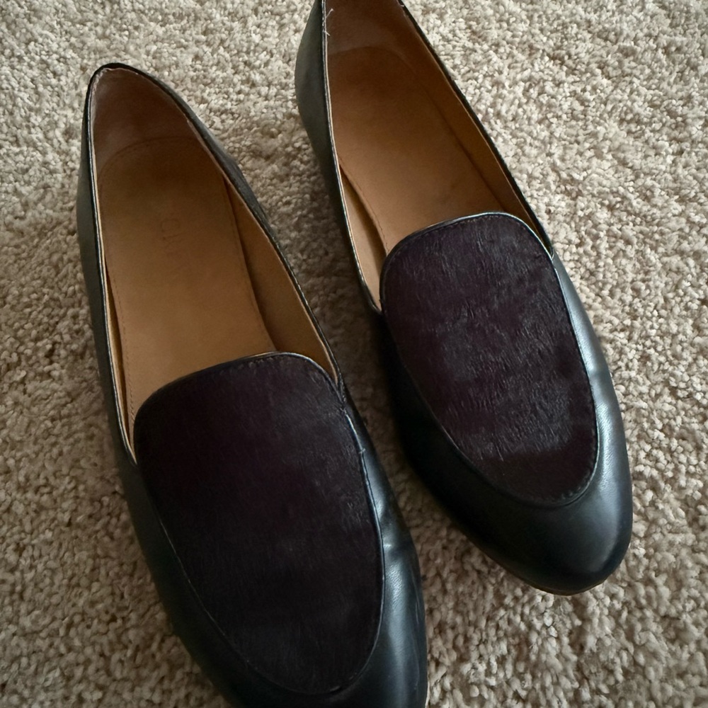 J. Crew Factory Black Leather & Calf Hair Loafers